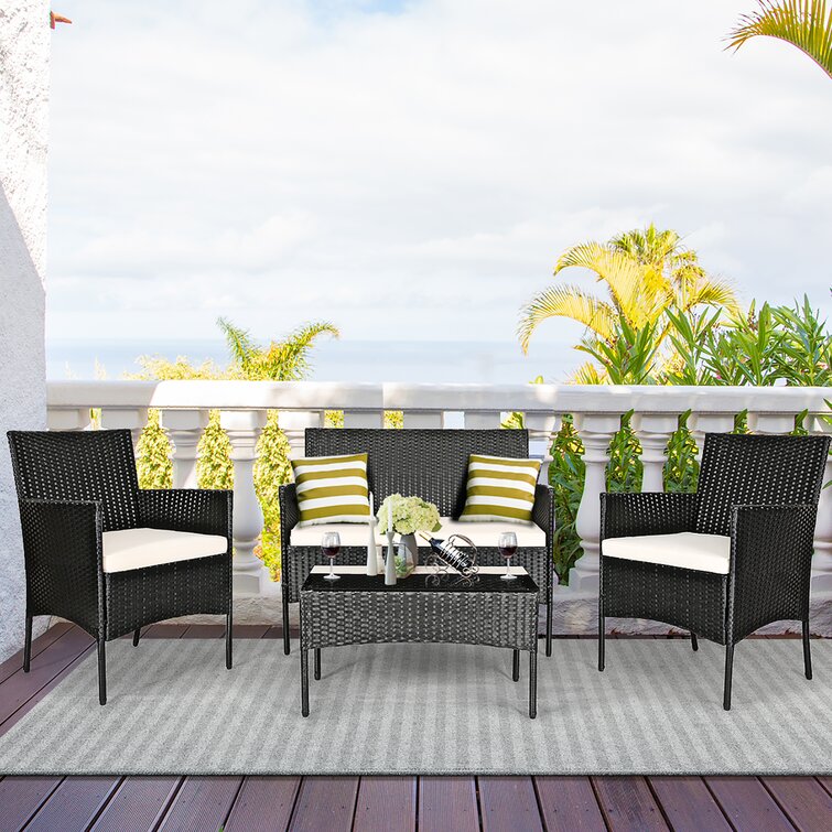 Costway 4 pcs patio deals cushioned rattan seat